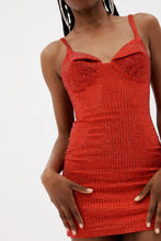 Load image into Gallery viewer, CRYSTAL EMBELLISHED RED MINI DRESS
