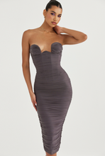 Load image into Gallery viewer, SHADOW STRAPLESS CORSET DRESS
